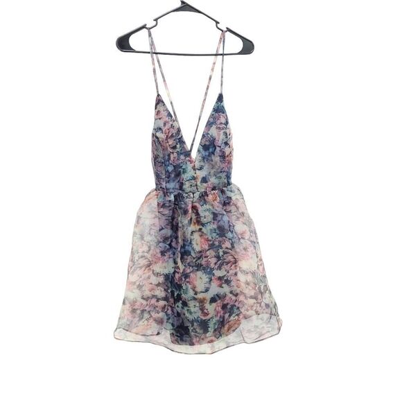 NWT LULUS Cultivate Your Love Black Floral Deep V Organza Skater Mini Dress - Picture 4 of 13